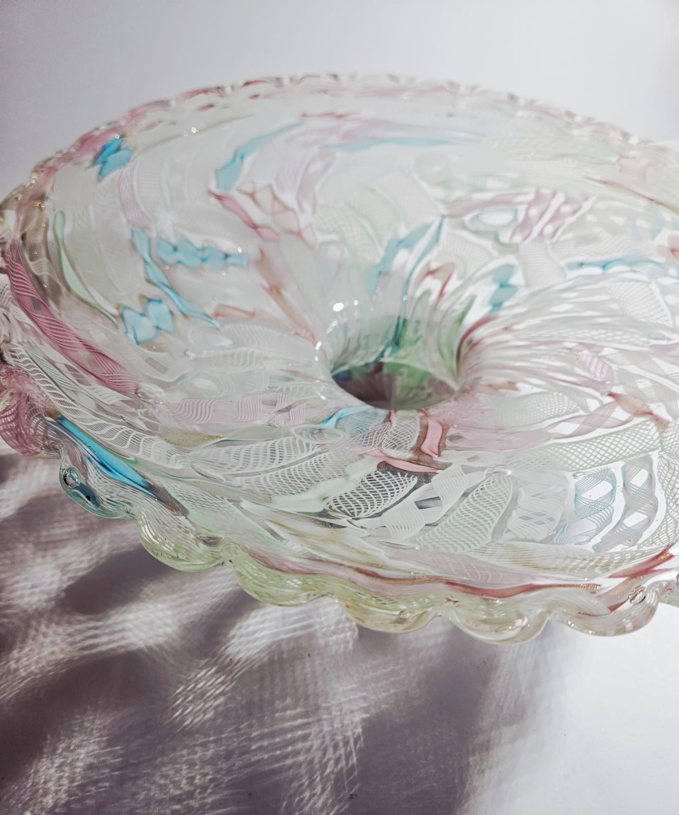 Fratelli Toso Murano glass Tutti Frutti comport Latticino and Zanfirico