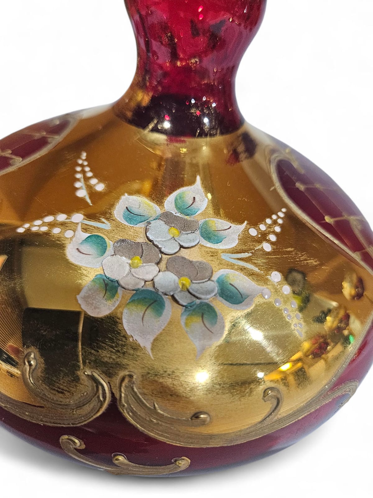 Vintage Murano "Tre Fuochi" Salvadori 24 ct Gold decanter with 6 tall glasses