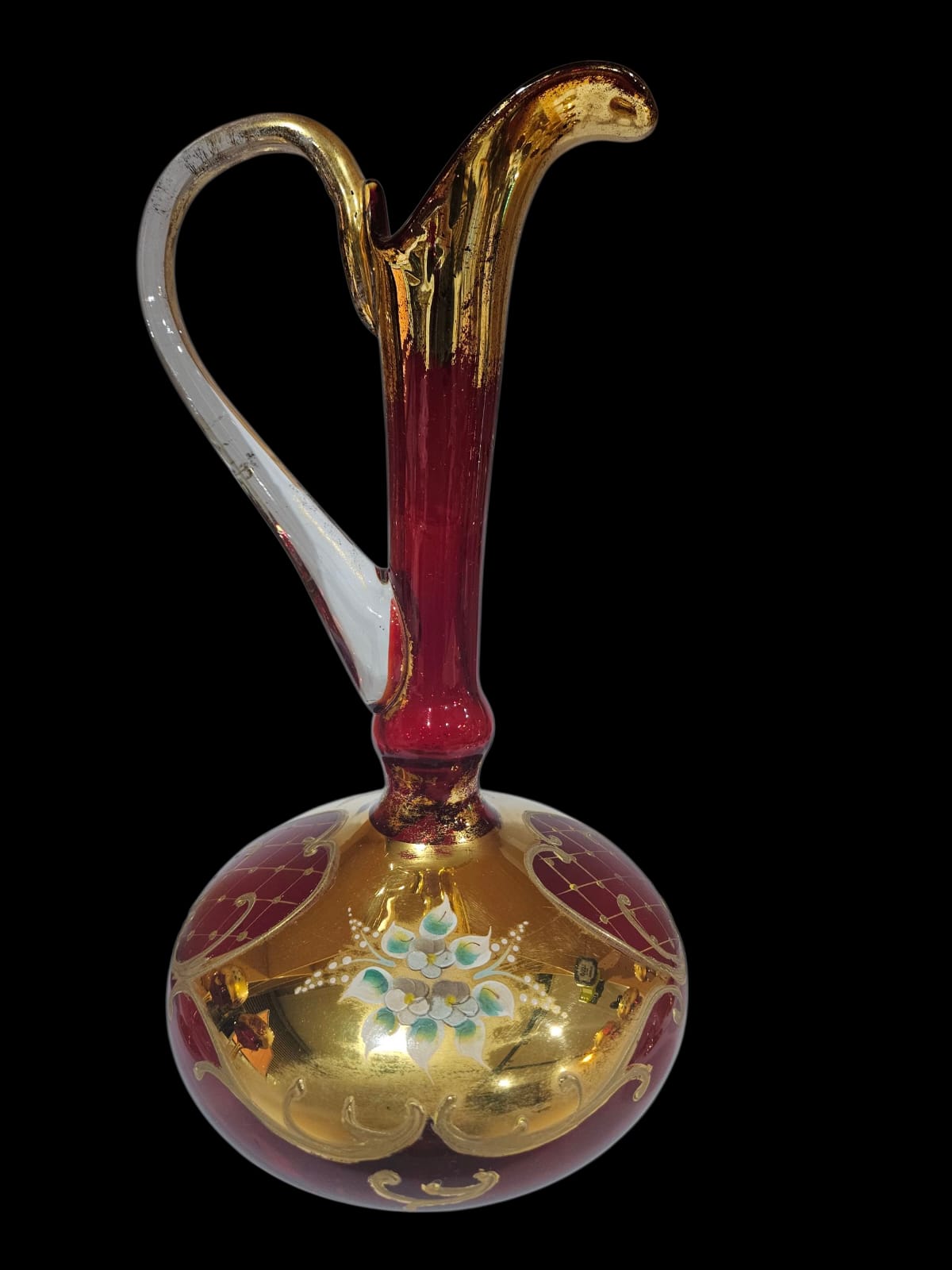 Vintage Murano "Tre Fuochi" Salvadori 24 ct Gold decanter with 6 tall glasses