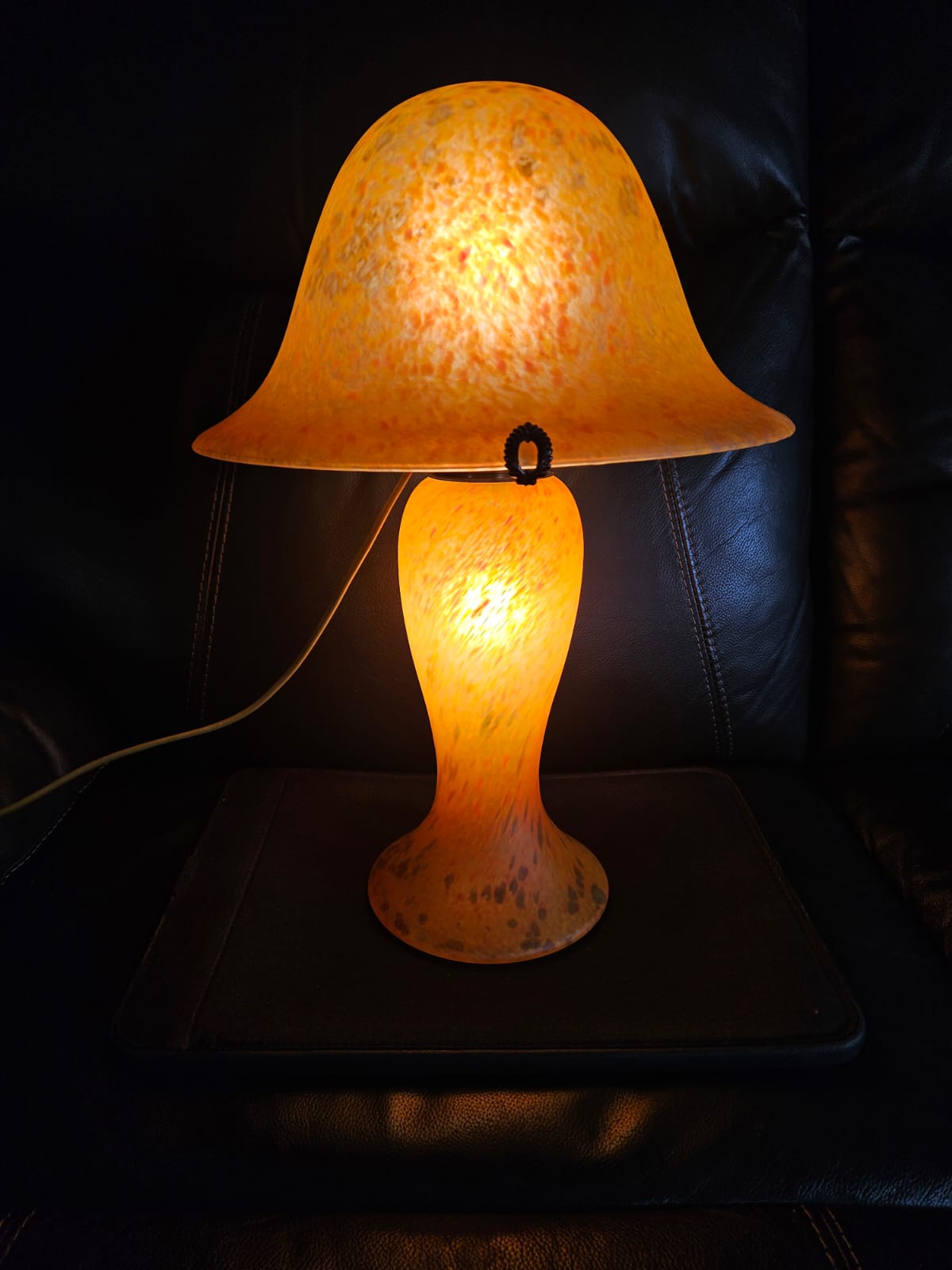 Vintage Orange "Pate de Verre" Mushroom Lamp Art Deco