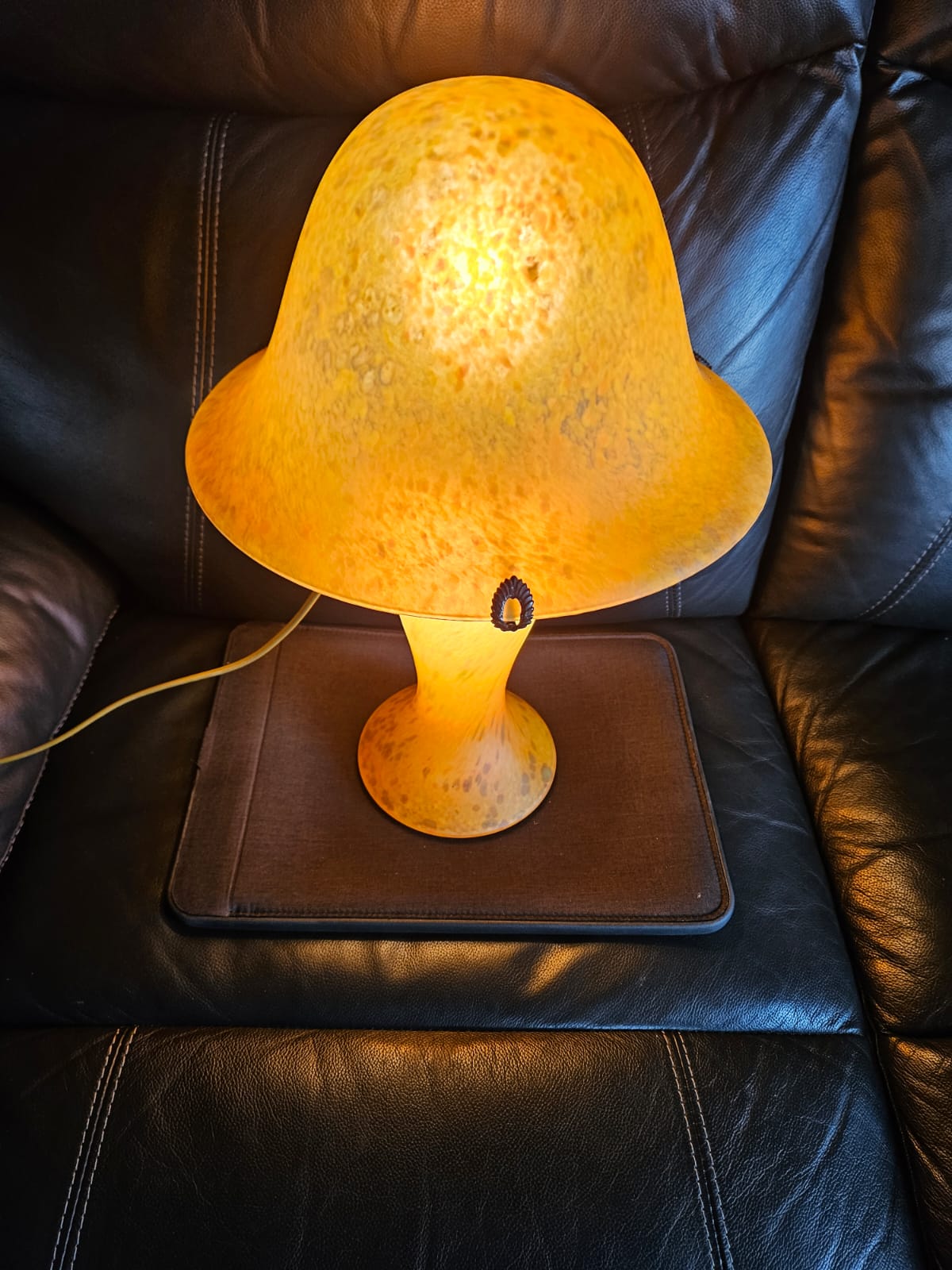 Vintage Orange "Pate de Verre" Mushroom Lamp Art Deco