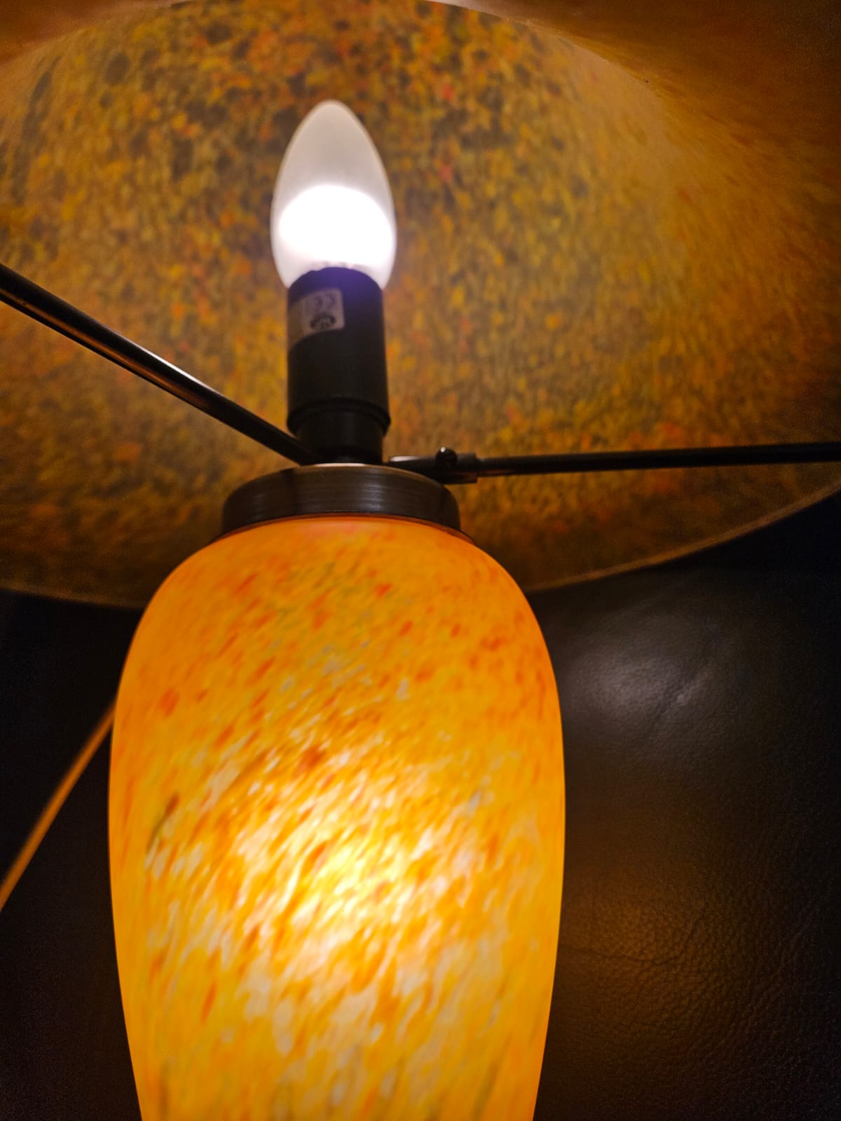 Vintage Orange "Pate de Verre" Mushroom Lamp Art Deco