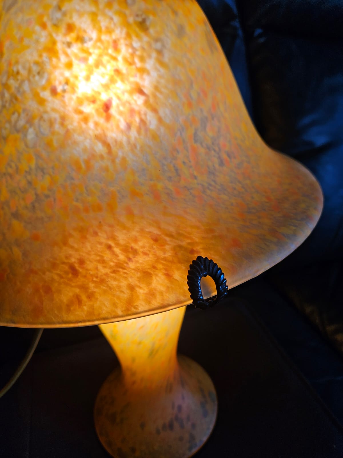 Vintage Orange "Pate de Verre" Mushroom Lamp Art Deco