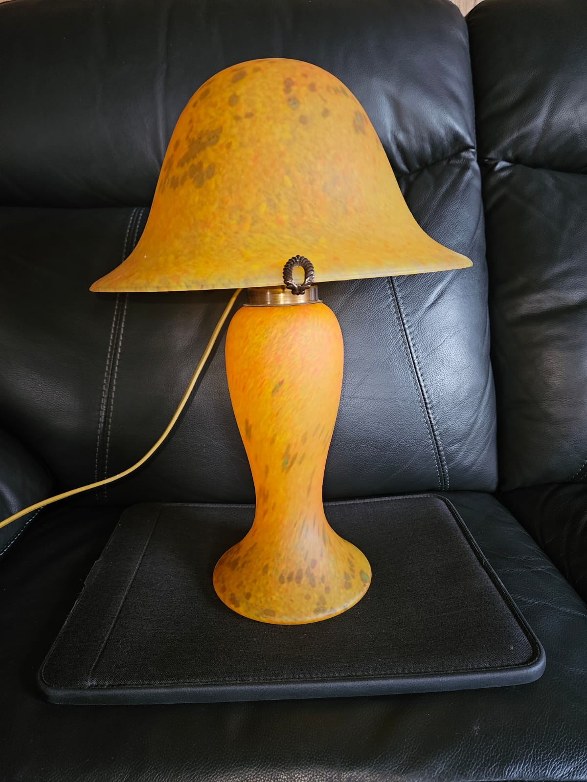 Vintage Orange "Pate de Verre" Mushroom Lamp Art Deco