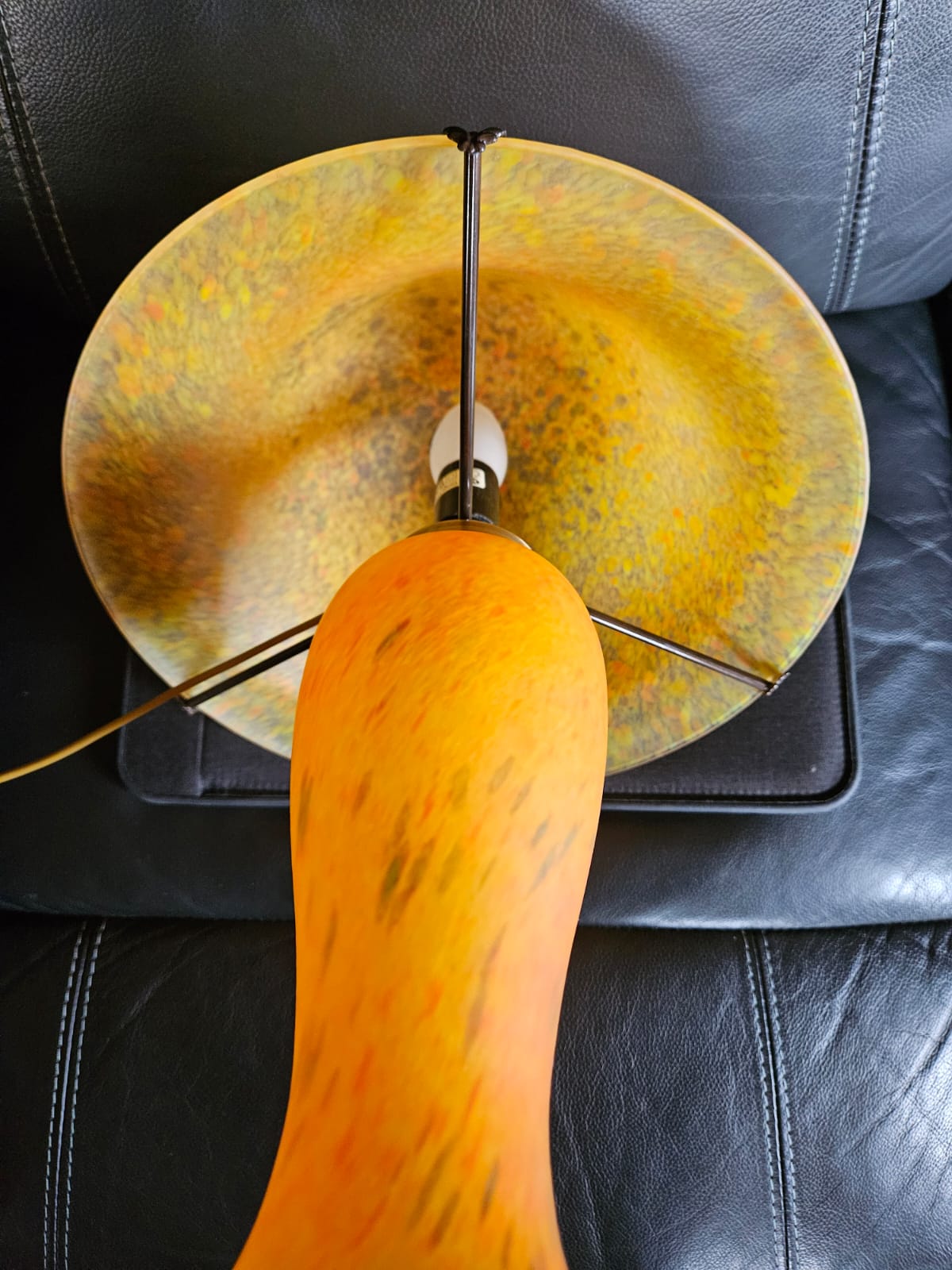 Vintage Orange "Pate de Verre" Mushroom Lamp Art Deco