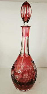 Natchtmann Bleikristall Crystal Cranberry Cut To Clear Glass Decanter