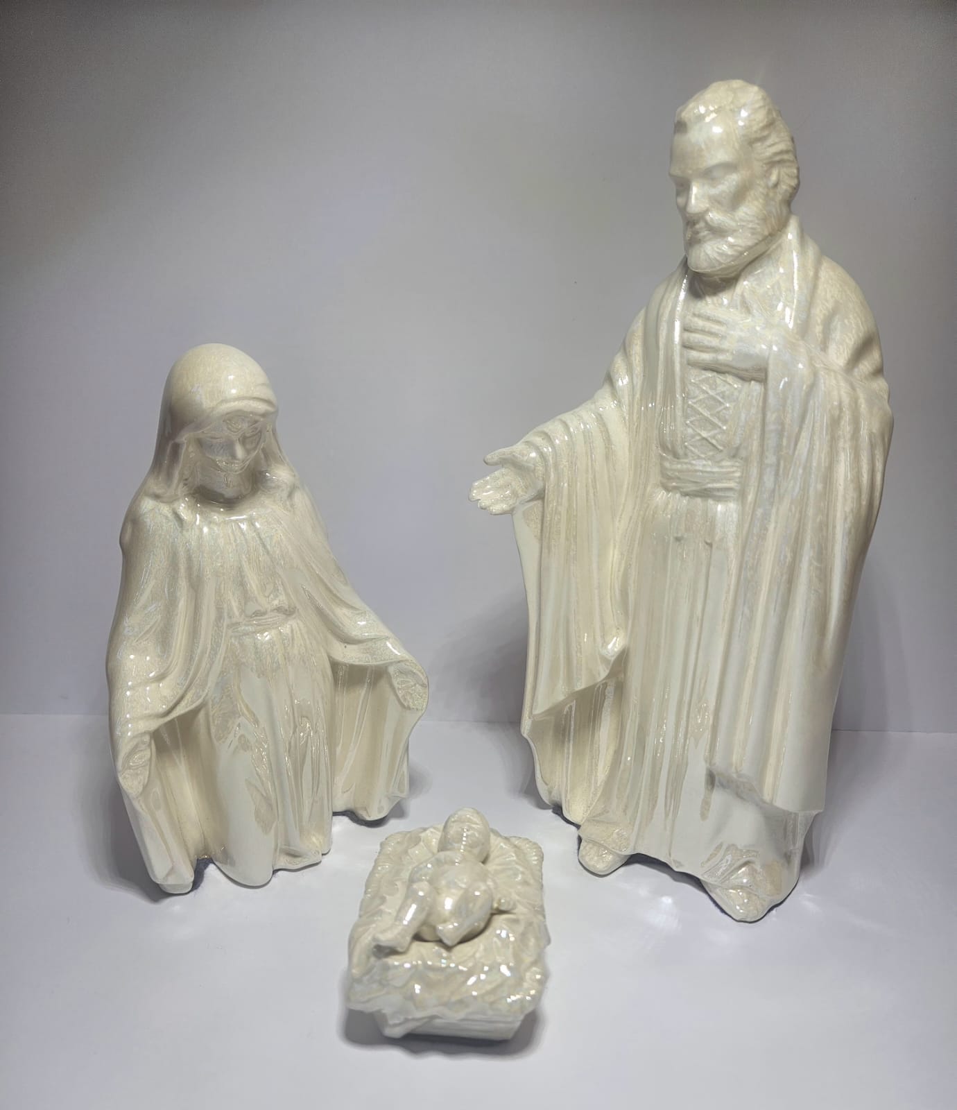 Vintage Iridescent Ceramic Nativity Scene Jesus,Joseph and Marie c1930