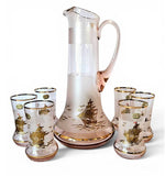 Rare Bohemia Crystal Decanter Set – 8 Piece Frosted Glass with 22K Gold Nautical design