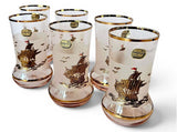 Rare Bohemia Crystal Decanter Set – 8 Piece Frosted Glass with 22K Gold Nautical design