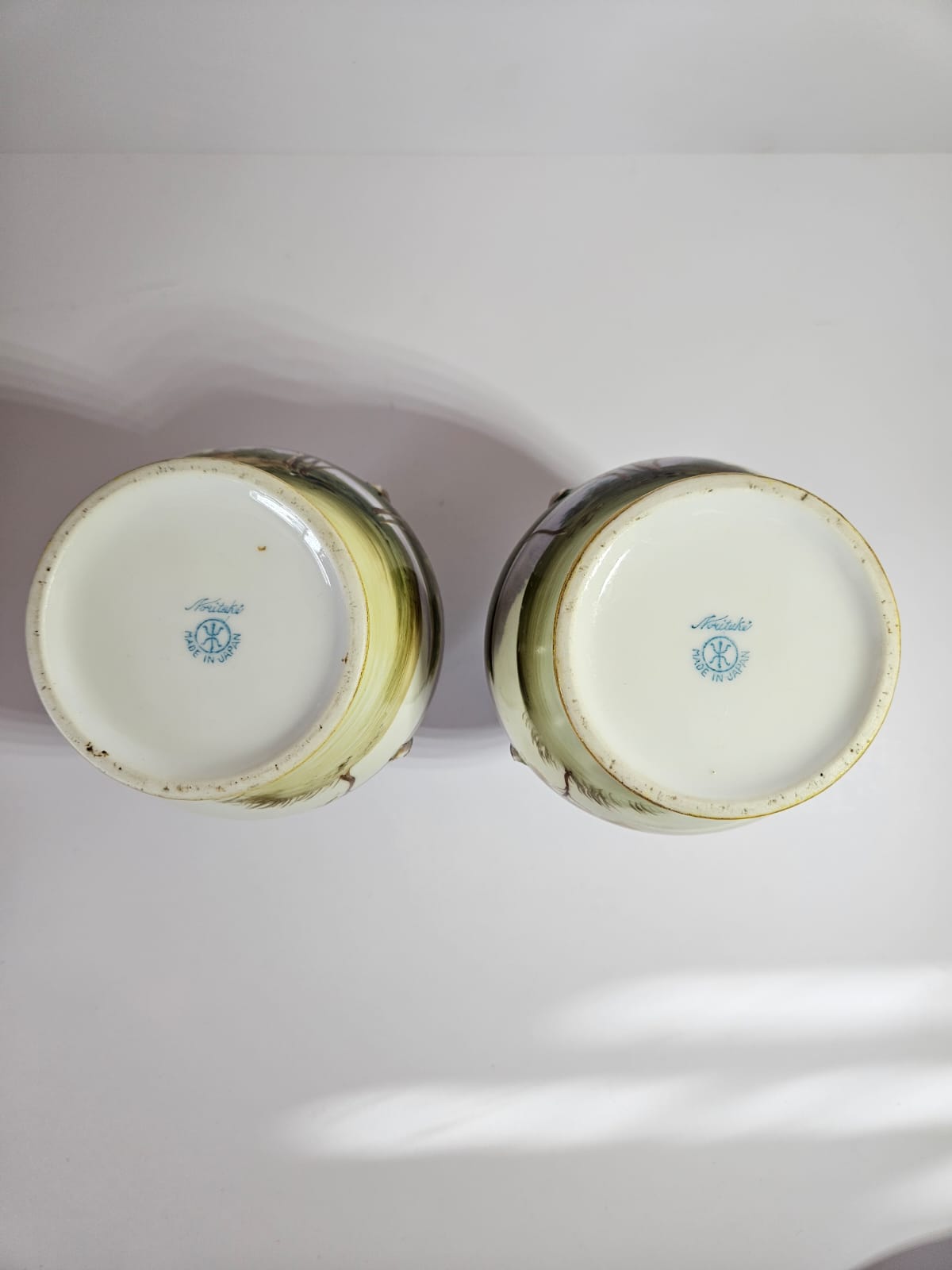 A pair of early antique NORITAKE Vases with hand painted scenes & gilding c.1890