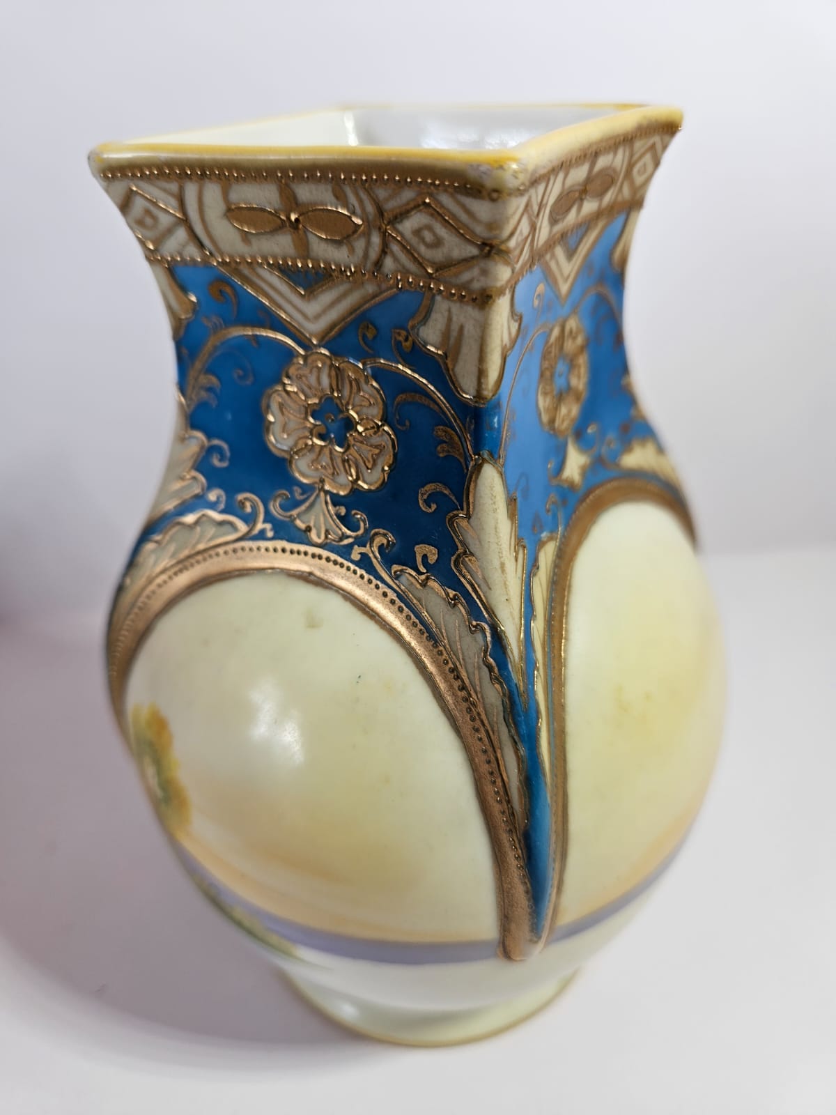 A pair of early antique NORITAKE Vases with hand painted scenes & gilding c.1890