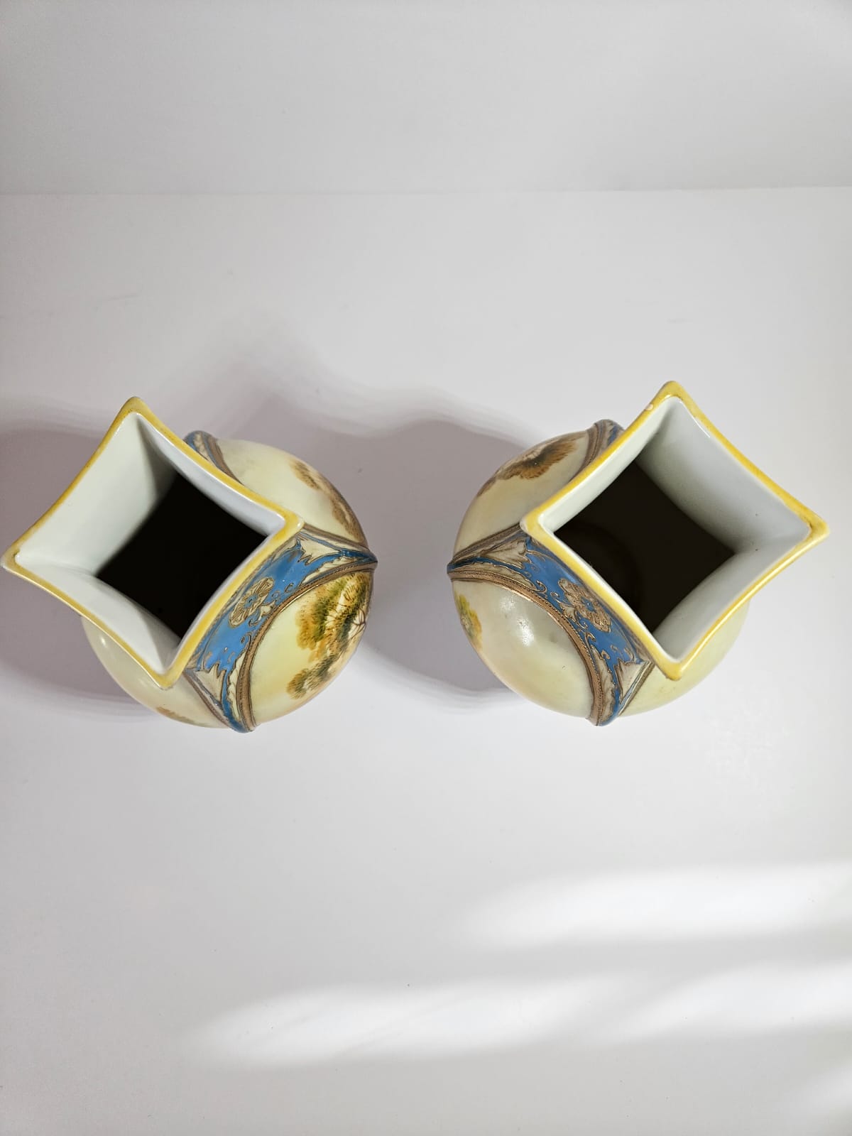 A pair of early antique NORITAKE Vases with hand painted scenes & gilding c.1890