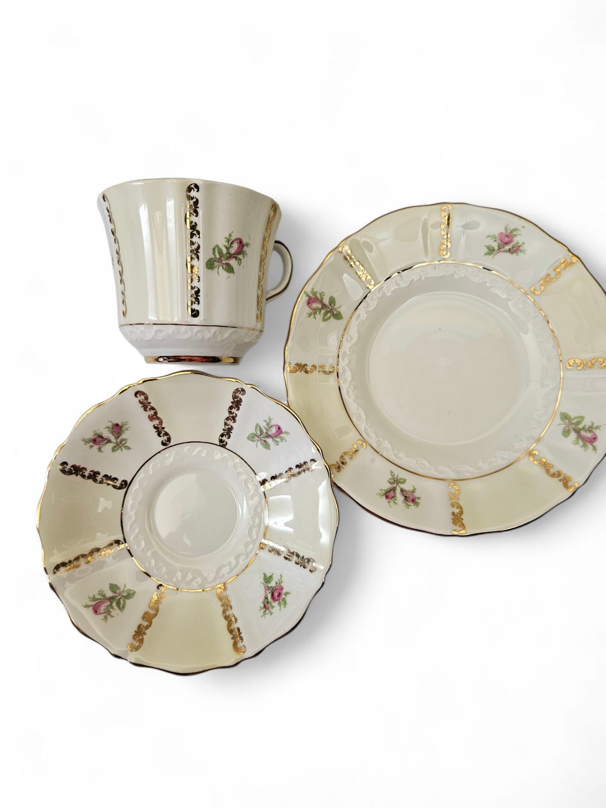 Vintage Old Royal Bone China England TRIO Pink Roses 1846 Stamp 2978
