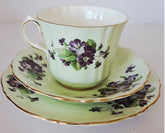 Old Royal Bone China Trio England Purple Voilets Mint Green