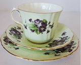 Old Royal Bone China Trio England Purple Voilets Mint Green