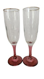 Optic Ribbed Champagne flutes with gold rims and colored Stems, Set of 6