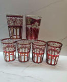 Vintage Bar Glasses - Ruby Art Deco Design - Gold Rimmed - Set of 5