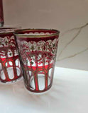 Vintage Bar Glasses - Ruby Art Deco Design - Gold Rimmed - Set of 5