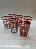 Vintage Bar Glasses - Ruby Art Deco Design - Gold Rimmed - Set of 5