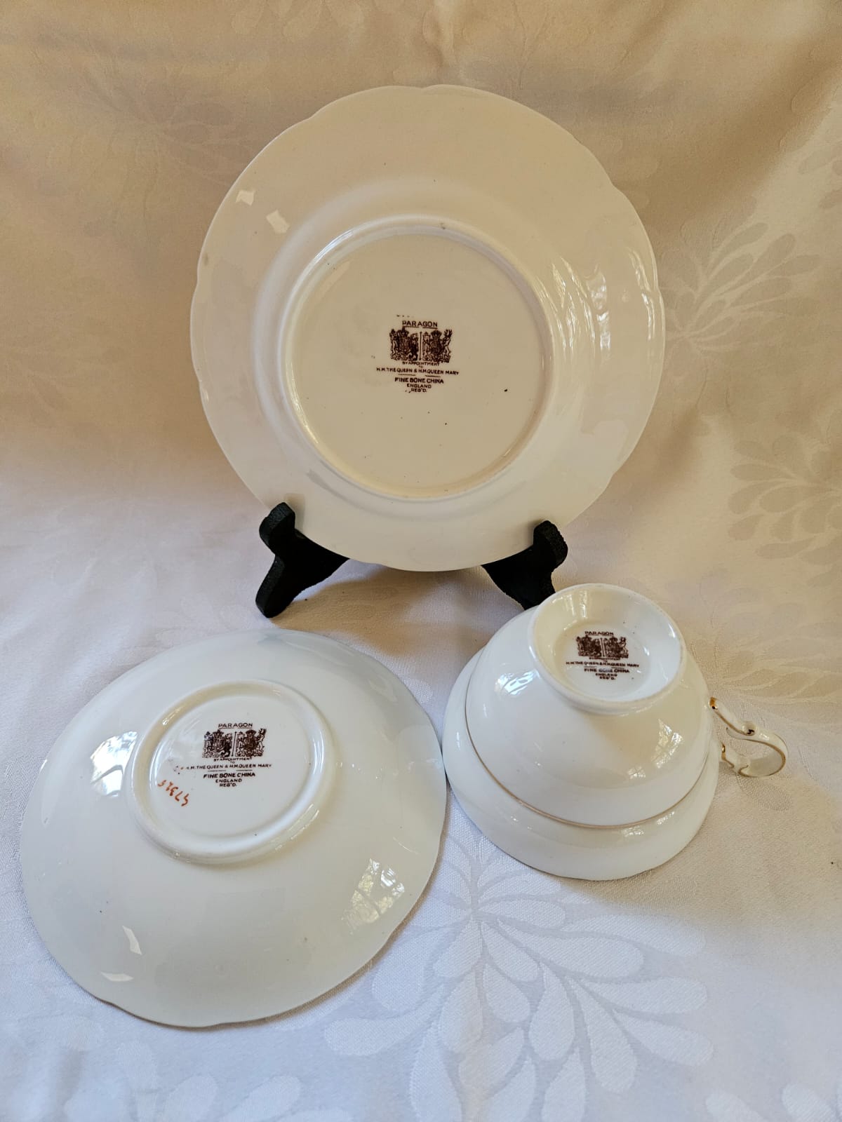 Paragon Bone China -Double Warrant- Red and Gold Tea set trio