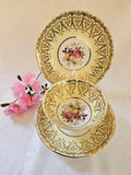 Paragon By "Appointment to Her Majesty The Queen" Pale Yellow Tea-set trio with Rose and Fruit