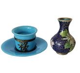 Antique Blue Peking Opaline glass teacup and small cloisonne Vase