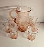 Vintage Peachy Pink depression Beehive glass Lemonade set (7 pcs)