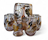 Vintage Bohemia Lemonade Set: Pink Pitcher & Gold leaves Glasses, 1950s
