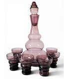 Rare Small Empoli Purple Etched Glass Decanter Set / Genie Bottle