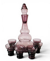 Rare Small Empoli Purple Etched Glass Decanter Set / Genie Bottle
