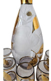 MCM Glass Carafe w/ 5 shot glasses,etched Floral Pattern in Cabana Style
