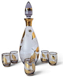 MCM Glass Carafe w/ 5 shot glasses,etched Floral Pattern in Cabana Style