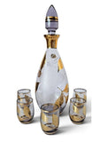 MCM Glass Carafe w/ 5 shot glasses,etched Floral Pattern in Cabana Style