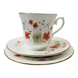 Vintage 1950's Queen Anne bone china "Carmina" poppy pattern trio