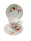 Vintage 1950's Queen Anne bone china "Carmina" poppy pattern trio
