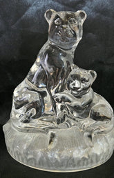 Vintage Lead Crystal Rock RCR Italian Lioness and Cub