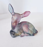 Rueven Art Glass Vase and Fawn figurine Hand Painted Frosted Drip Glaze Finish