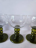 Set of 6 Vintage German Roemer Wine Glasses Olive Green stem, etched
