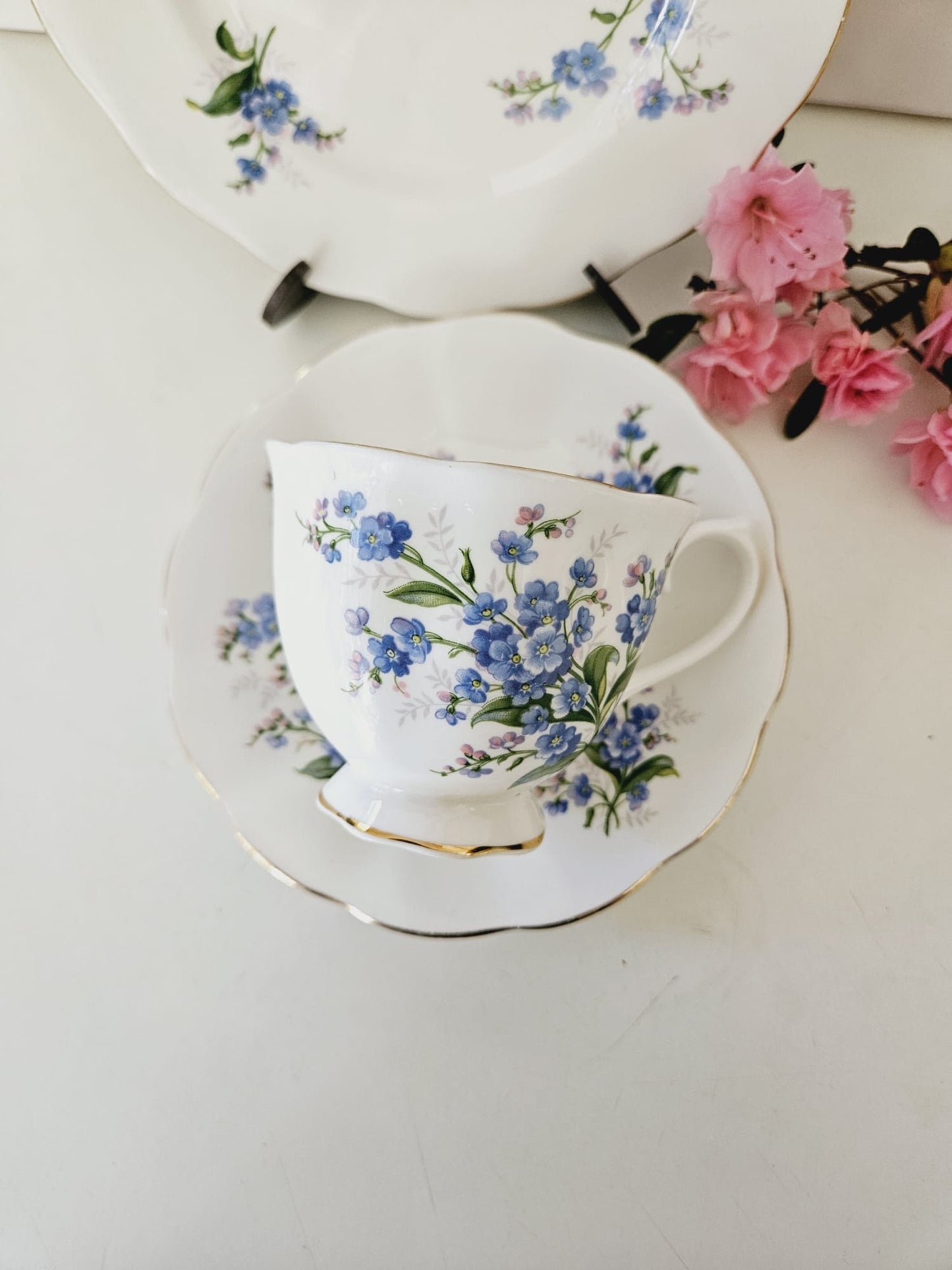 Vintage Royal Albert Trio "Forget me not" footed cup, saucer and side plate c.1950