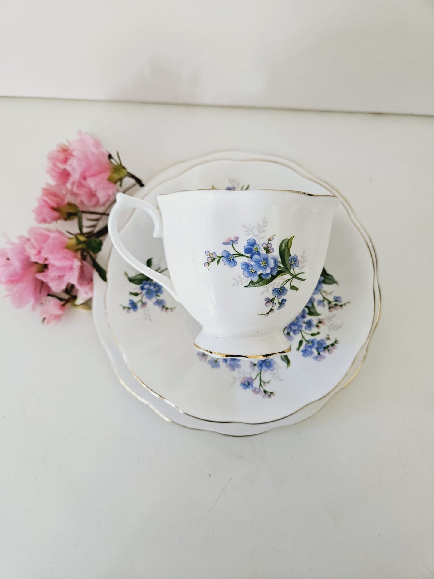 Vintage Royal Albert Trio "Forget me not" footed cup, saucer and side plate c.1950