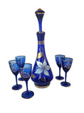 Blue Bohemia Czechoslovakia Decanter and 5 Port Glasses with gold gild