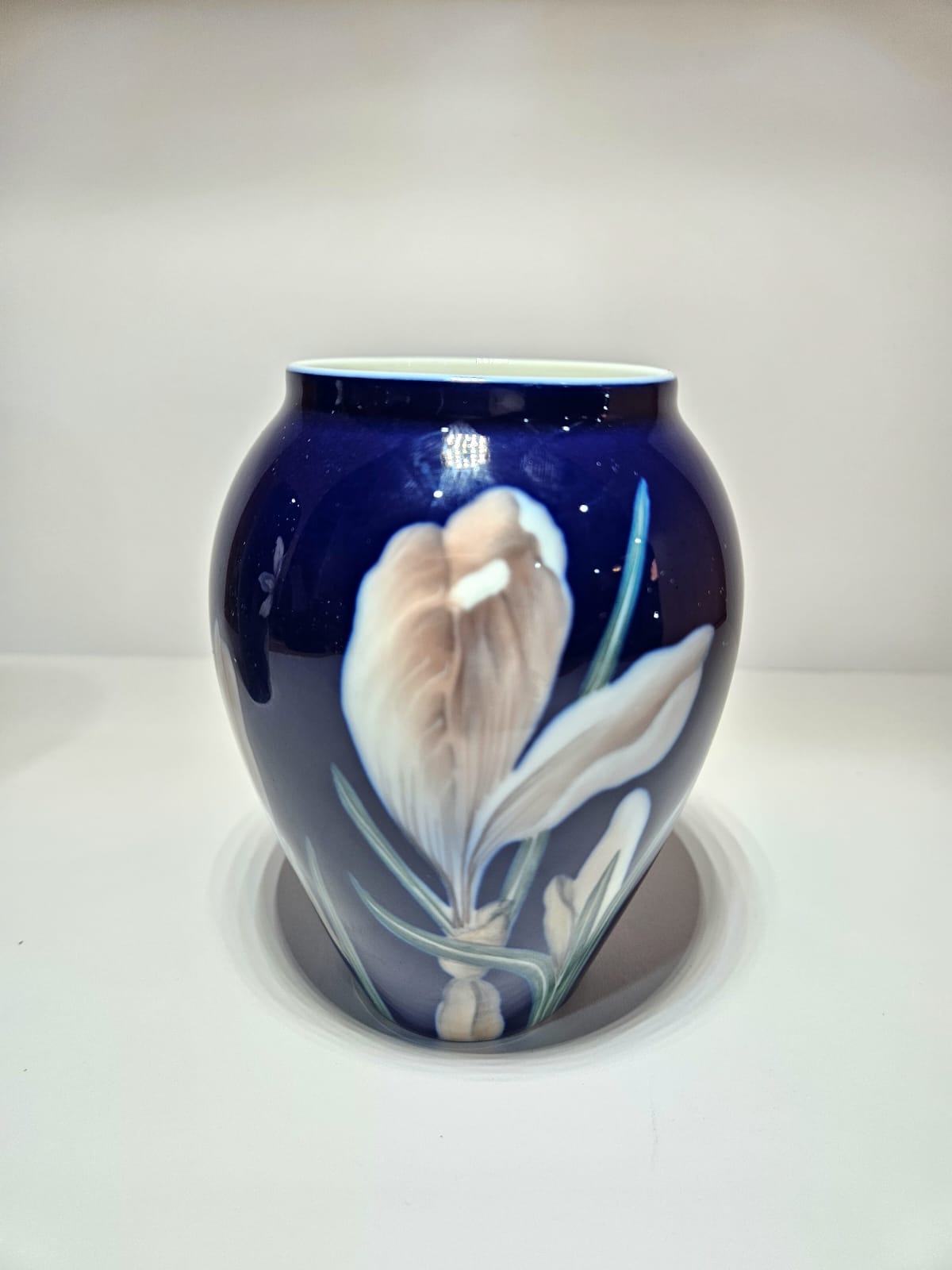 2 x Royal Copenhagen Hand Painted Cobalt Blue Porcelain Floral vases