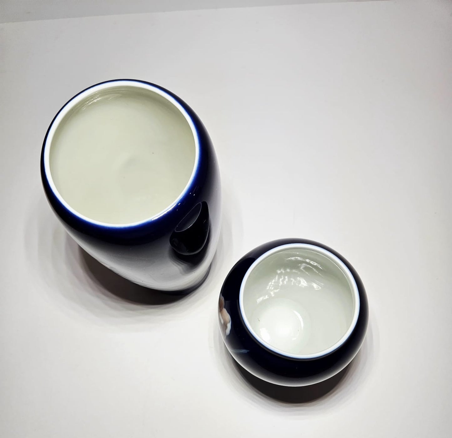 2 x Royal Copenhagen Hand Painted Cobalt Blue Porcelain Floral vases