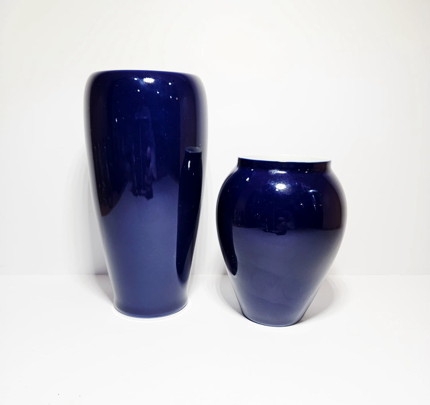 2 x Royal Copenhagen Hand Painted Cobalt Blue Porcelain Floral vases