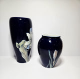 2 x Royal Copenhagen Hand Painted Cobalt Blue Porcelain Floral vases