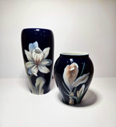 2 x Royal Copenhagen Hand Painted Cobalt Blue Porcelain Floral vases