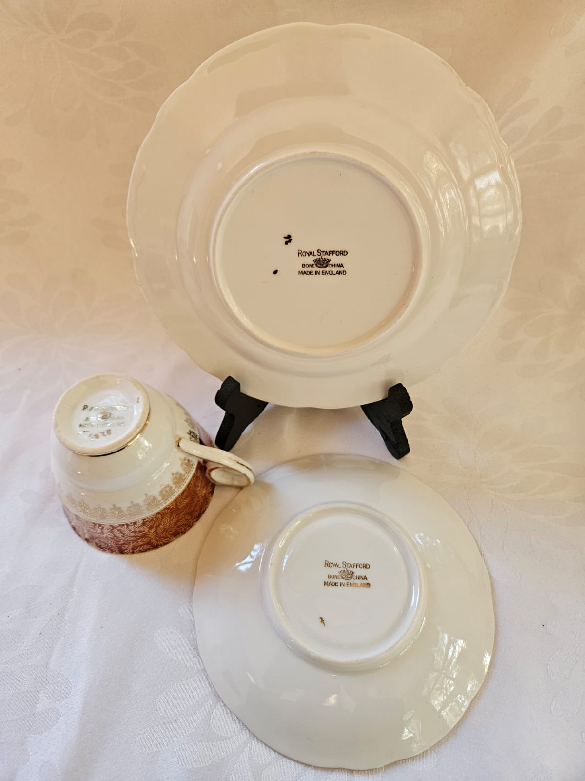 Rare vintage Royal Stafford Tea-set trio Ruby Red & Gold c.1940's