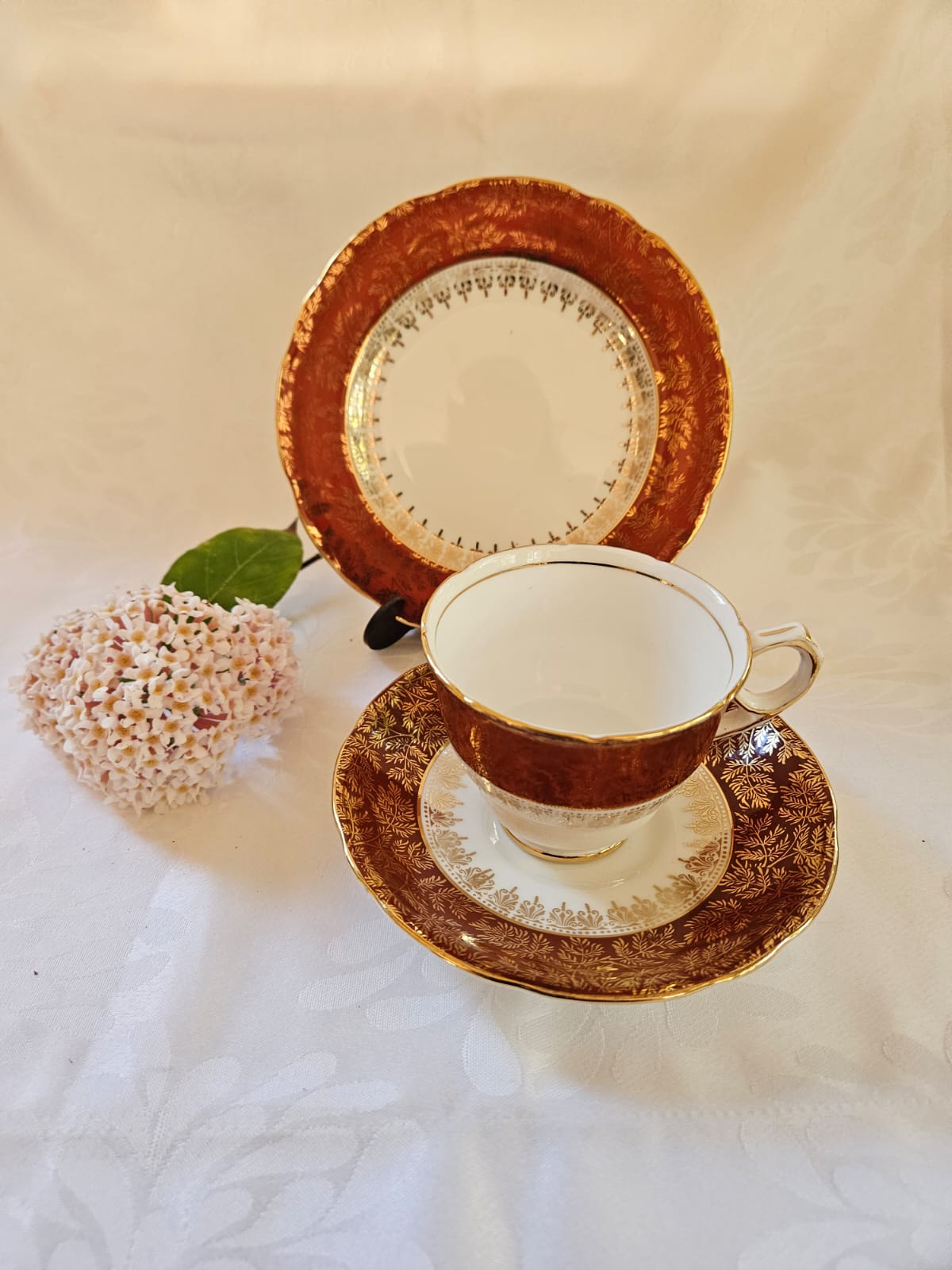Rare vintage Royal Stafford Tea-set trio Ruby Red & Gold c.1940's