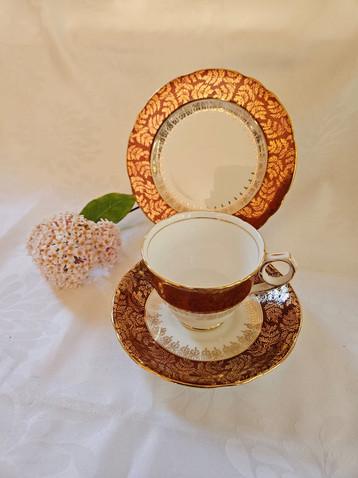 Rare vintage Royal Stafford Tea-set trio Ruby Red & Gold c.1940's