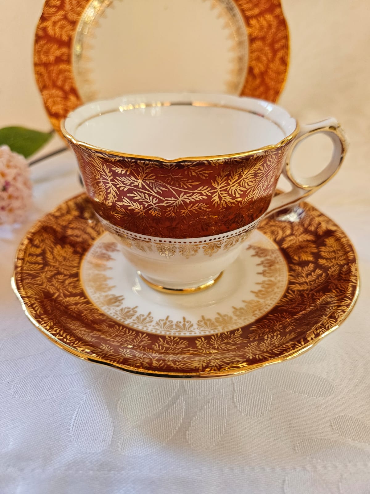 Rare vintage Royal Stafford Tea-set trio Ruby Red & Gold c.1940's